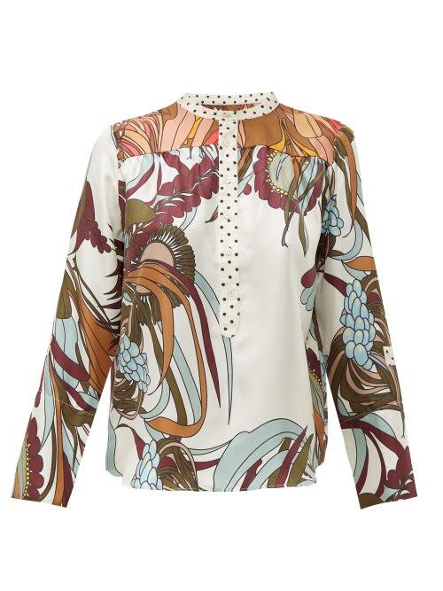 Matchesfashion.com La Prestic Ouiston - Romee Floral Print Silk Twill Shirt - Womens - White Multi