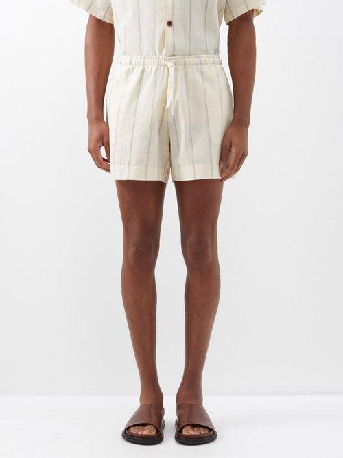 Maran - Las Garzas Striped Recycled-cotton Poplin Shorts - Mens - Beige Stripe