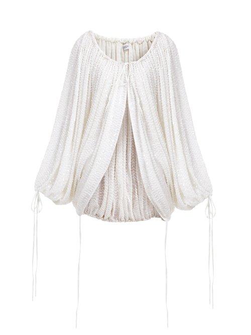 Matchesfashion.com Ashish - Sequinned Gathered Balloon Sleeve Top - Womens - White