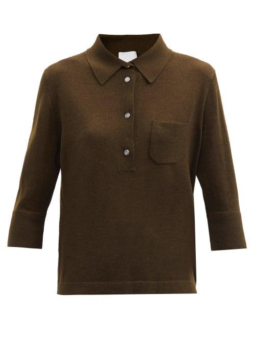Matchesfashion.com Allude - Point-collar Cropped-sleeve Wool-blend Sweater - Womens - Khaki