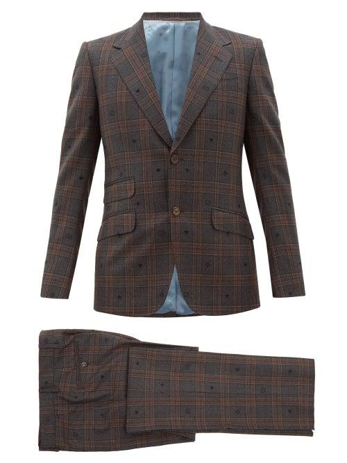 Matchesfashion.com Gucci - Jacquard-motif Checked Wool Two-piece Suit - Mens - Brown Multi
