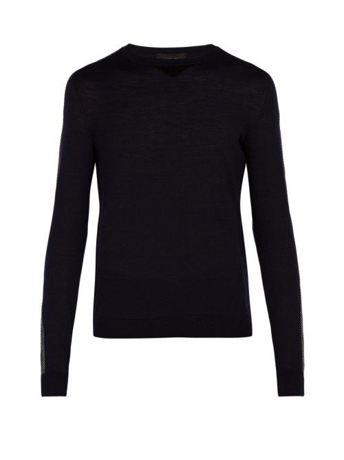 Matchesfashion.com Giorgio Armani - Chevron Striped Wool Sweater - Mens - Navy