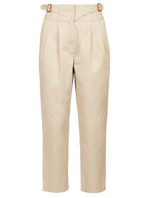 Matchesfashion.com Loewe - Buckled High Rise Herringbone Trousers - Womens - Beige