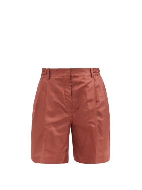 Valentino - Silk-taffeta Bermuda Shorts - Womens - Light Brown