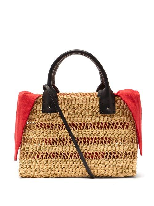 Matchesfashion.com Muu - Charlotte Canvas And Woven Grass Bag - Womens - Red
