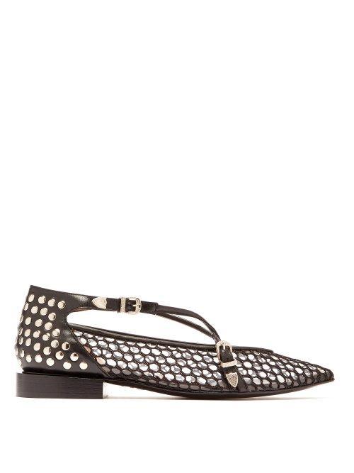 Matchesfashion.com Toga - Stud Embellished Mesh, Pvc And Leather Flats - Womens - Black