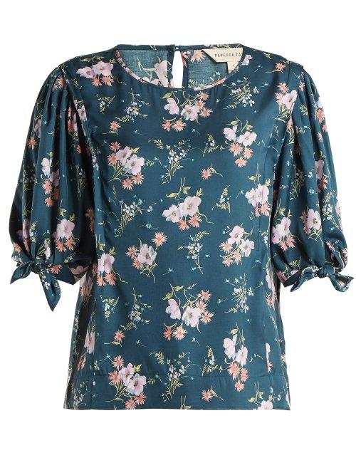 Matchesfashion.com Rebecca Taylor - Emilia Floral Print Silk Twill Top - Womens - Navy Multi