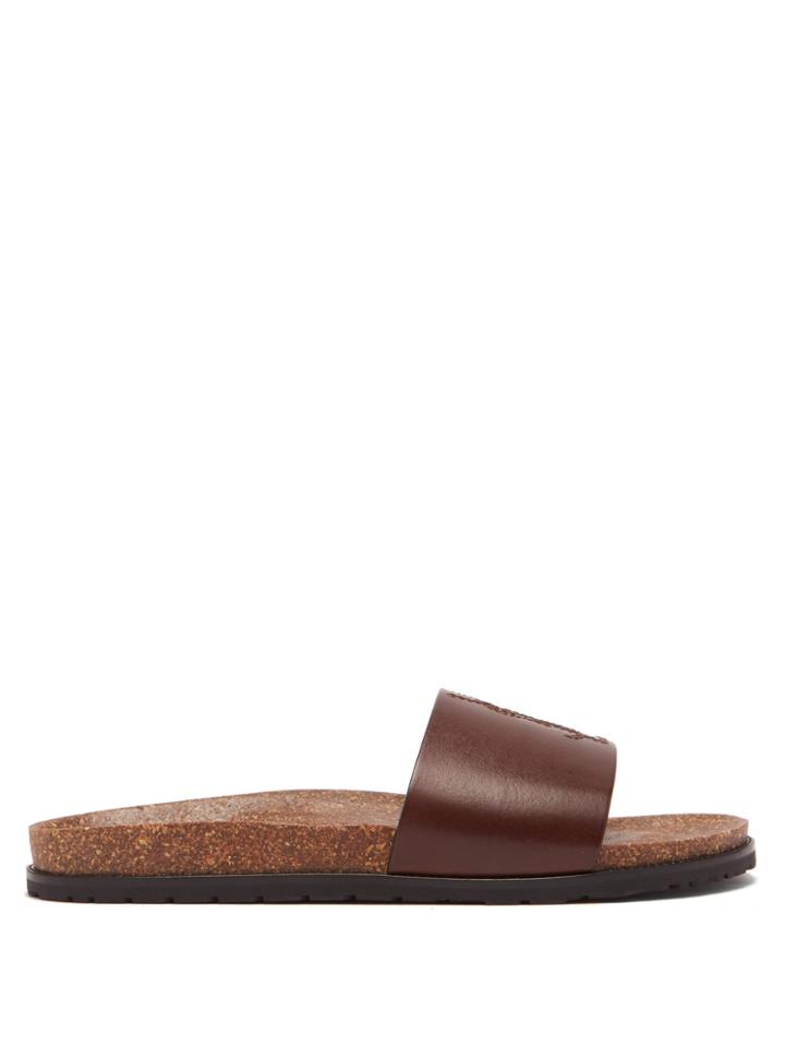 Saint Laurent Jimmy Logo-embroidered Leather Slides