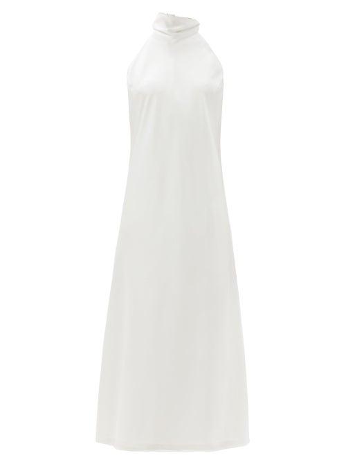 Matchesfashion.com Galvan - Capri Halterneck-tie Satin Midi Dress - Womens - White