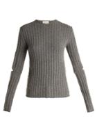 Helmut Lang Cut-out Sleeve Ribbed-wool Sweater