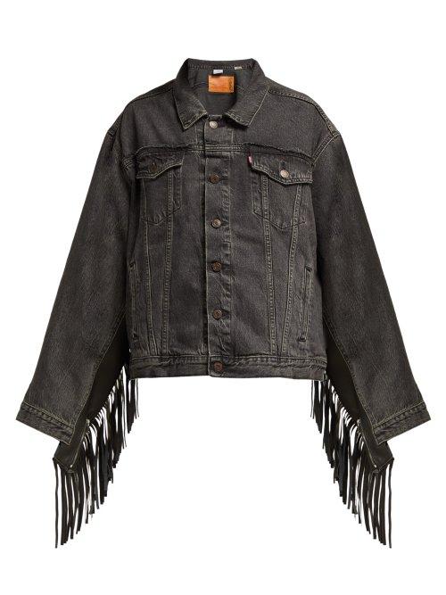 Matchesfashion.com Vetements - Tasselled Denim Jacket - Womens - Dark Grey