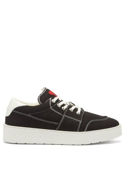 Matchesfashion.com Ami - Ami De Coeur-embroidered Canvas Trainers - Mens - Black