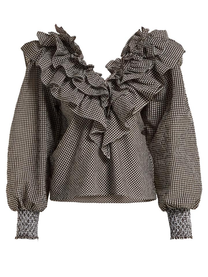 Ganni Charron Ruffle-trimmed Gingham Blouse