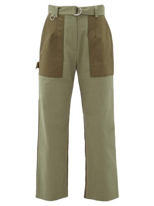 Matchesfashion.com Msgm - Panelled Cotton-gabardine Straight-leg Trousers - Womens - Khaki