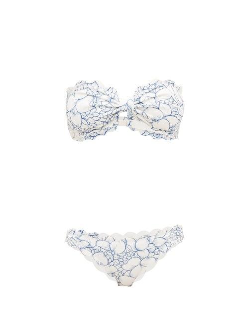 Matchesfashion.com Marysia - Antibes Scallop-edge Bandeau Bikini Top - Womens - Blue