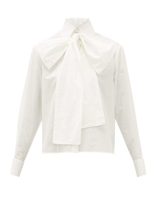 Matchesfashion.com Fendi - Cropped Cotton Oxford Pussybow Shirt - Womens - White