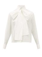 Matchesfashion.com Fendi - Cropped Cotton Oxford Pussybow Shirt - Womens - White