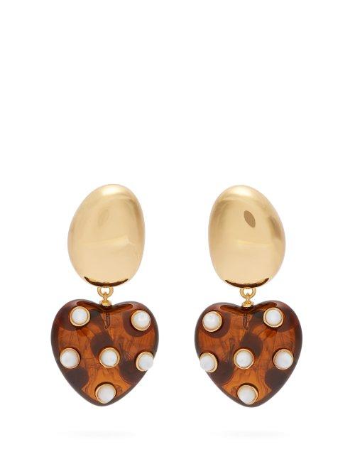 Matchesfashion.com Lizzie Fortunato - Amore Polka Dot Heart Shaped Earrings - Womens - Gold