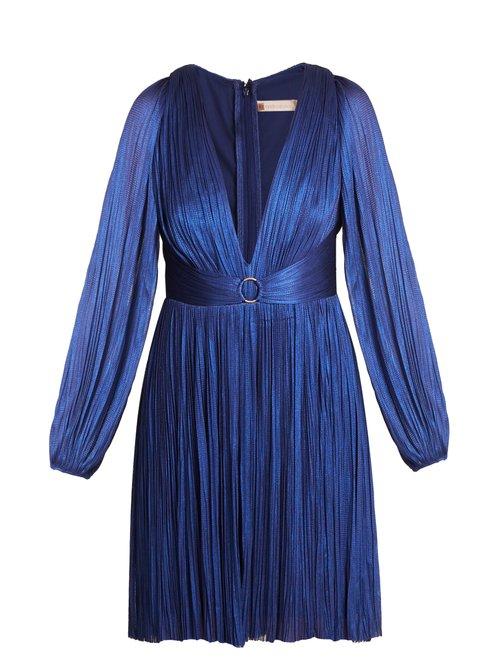 Matchesfashion.com Maria Lucia Hohan - Enora V Neck Pleated Tulle Dress - Womens - Blue