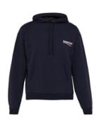 Matchesfashion.com Balenciaga - Logo Print Cotton Hooded Sweatshirt - Mens - Navy