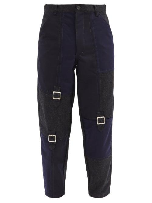 Matchesfashion.com Comme Des Garons Shirt - Cutout Buckled Patchwork Wool Trousers - Mens - Grey