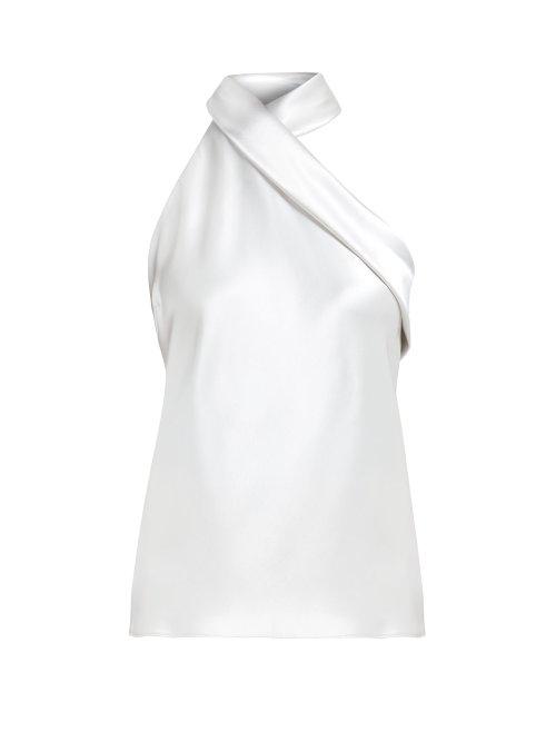 Matchesfashion.com Galvan - Pandora Asymmetric Halterneck Satin Top - Womens - Silver