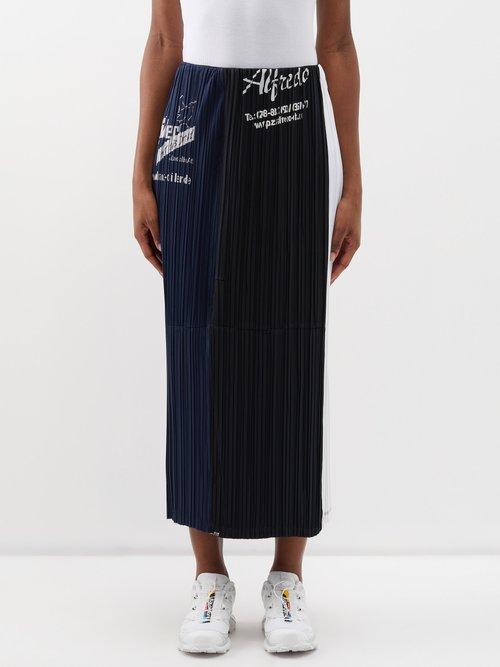 Renata Brenha - Futebol Pleated Upcycled Crepe Midi Skirt - Womens - Red Multi