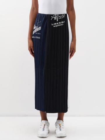 Renata Brenha - Futebol Pleated Upcycled Crepe Midi Skirt - Womens - Red Multi
