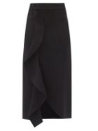 Matchesfashion.com Alexander Mcqueen - Ruffled Asymmetric Knitted Midi Skirt - Womens - Black