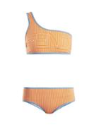 Matchesfashion.com Fendi - Striped One Shoulder Bikini Set - Womens - Orange
