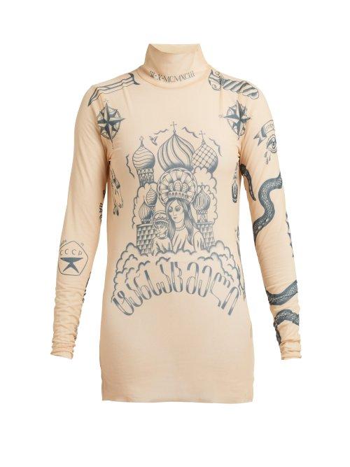 Matchesfashion.com Vetements - Tattoo Print Mesh Top - Womens - Nude