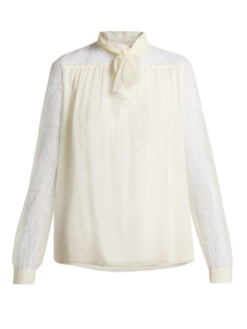 Matchesfashion.com Giambattista Valli - Lace Sleeve Silk Blouse - Womens - White