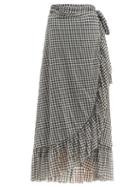 Matchesfashion.com Ganni - Ruffle Trim Gingham Print Mesh Wrap Skirt - Womens - Black White