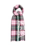 Matchesfashion.com Moncler - Logo Print Checked Wool Blend Scarf - Womens - Pink