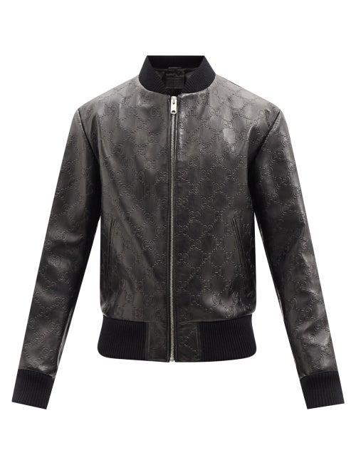 Gucci - Gg-embossed Leather Bomber Jacket - Mens - Black
