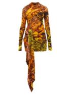 Matchesfashion.com Halpern - Animal Print Draped Stretch Jersey Mini Dress - Womens - Orange Multi