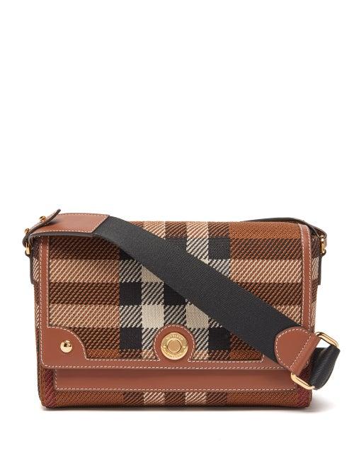 Burberry - Note Medium Check-knit And Leather Shoulder Bag - Womens - Brown Multi