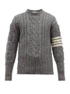 Matchesfashion.com Thom Browne - 4 Bar Stripe Cable Knit Wool Blend Sweater - Mens - Grey