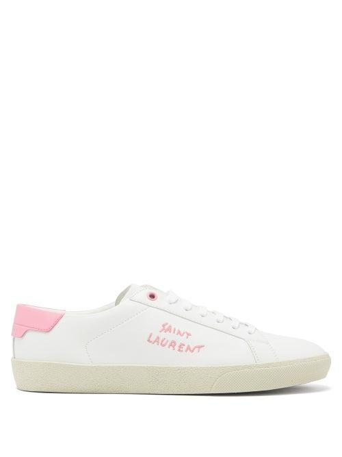 Ladies Shoes Saint Laurent - Court Logo-embroidered Leather Trainers - Womens - Pink White