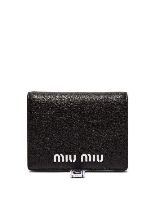 Matchesfashion.com Miu Miu - Logo Debossed Grained Leather Bi Fold Wallet - Womens - Black
