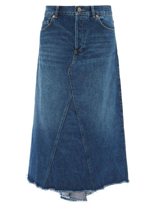 Raey - Raw-hem Organic-cotton Blend Fishtail Denim Skirt - Womens - Dark Blue