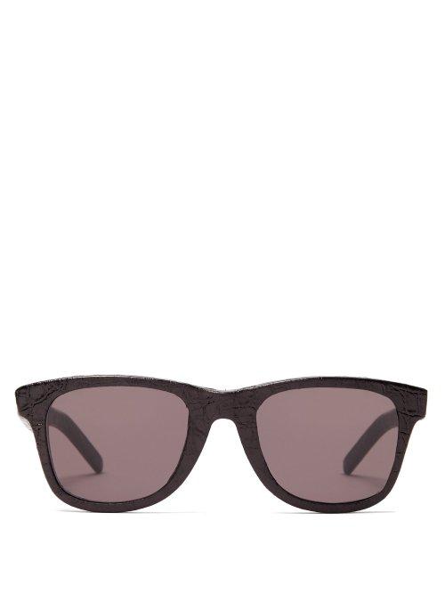Matchesfashion.com Saint Laurent - Classic 51 Crocodile Effect Leather Sunglasses - Womens - Black