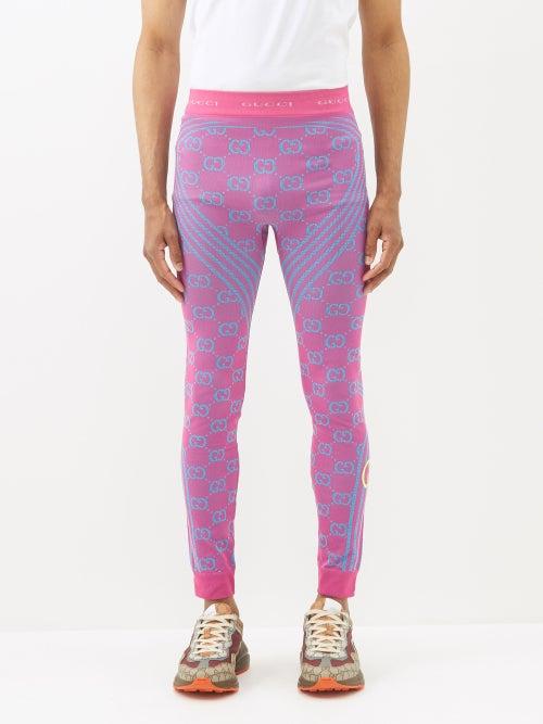 Gucci - Gg-jacquard Jersey Leggings - Mens - Purple Multi