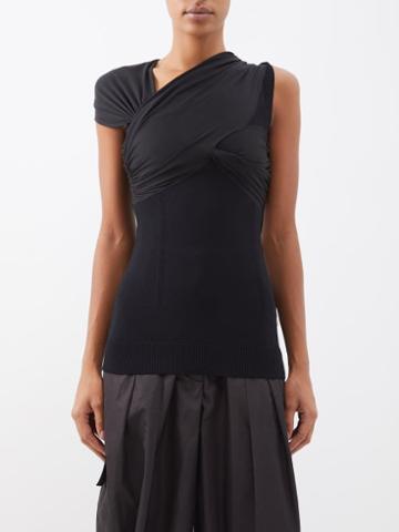Az Factory X Thebe Magugu - Asymmetric-sleeve Jersey Top - Womens - Black