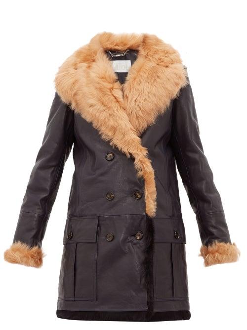 Matchesfashion.com Chlo - Shearling Trimmed Leather Jacket - Womens - Navy