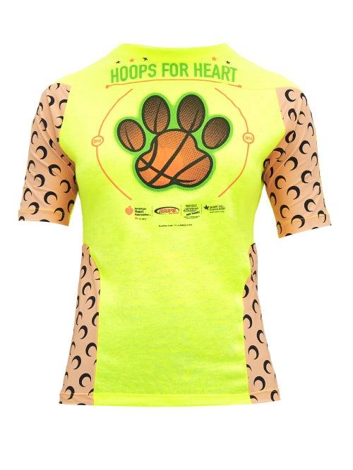 Matchesfashion.com Marine Serre - Upcycled Hoops For Heart Print Jersey T Shirt - Womens - Neon Yellow