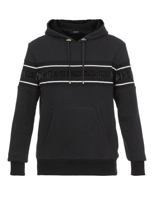 Balmain - Flocked-logo Jersey Hooded Sweatshirt - Mens - Black