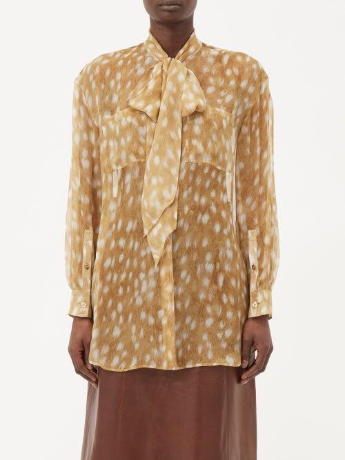 Burberry - Ruby Fawn-print Silk-chiffon Blouse - Womens - Beige