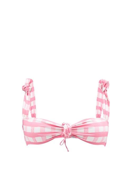 Jacquemus - Maillot Vichy Recycled-jersey Bikini Top - Womens - Pink White