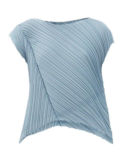 Matchesfashion.com Pleats Please Issey Miyake - Asymmetric Technical-pleated Top - Womens - Light Blue